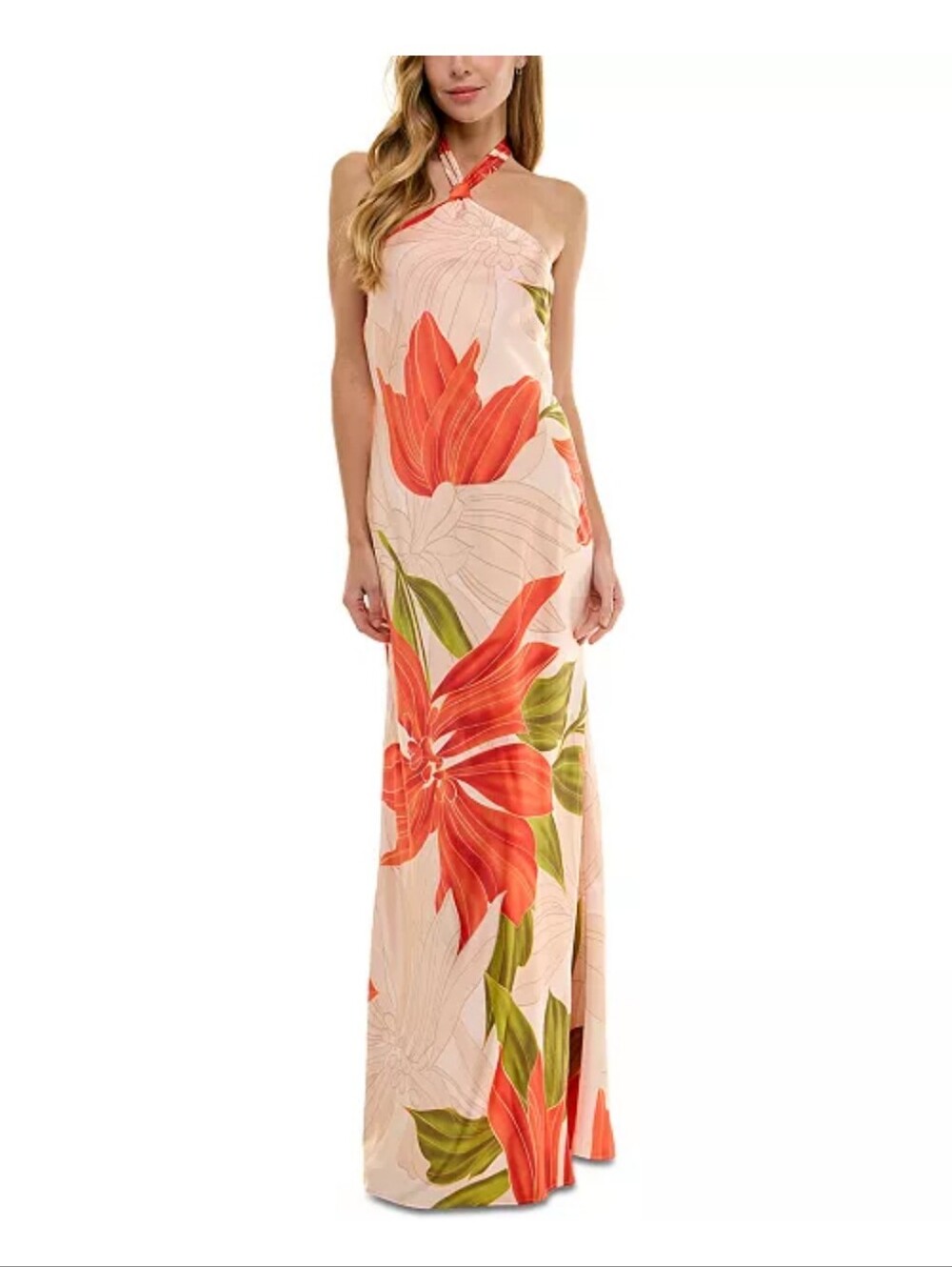 Seni & Cade NWT Floral Halter Maxi Dress Peach Red Green Size XL Events